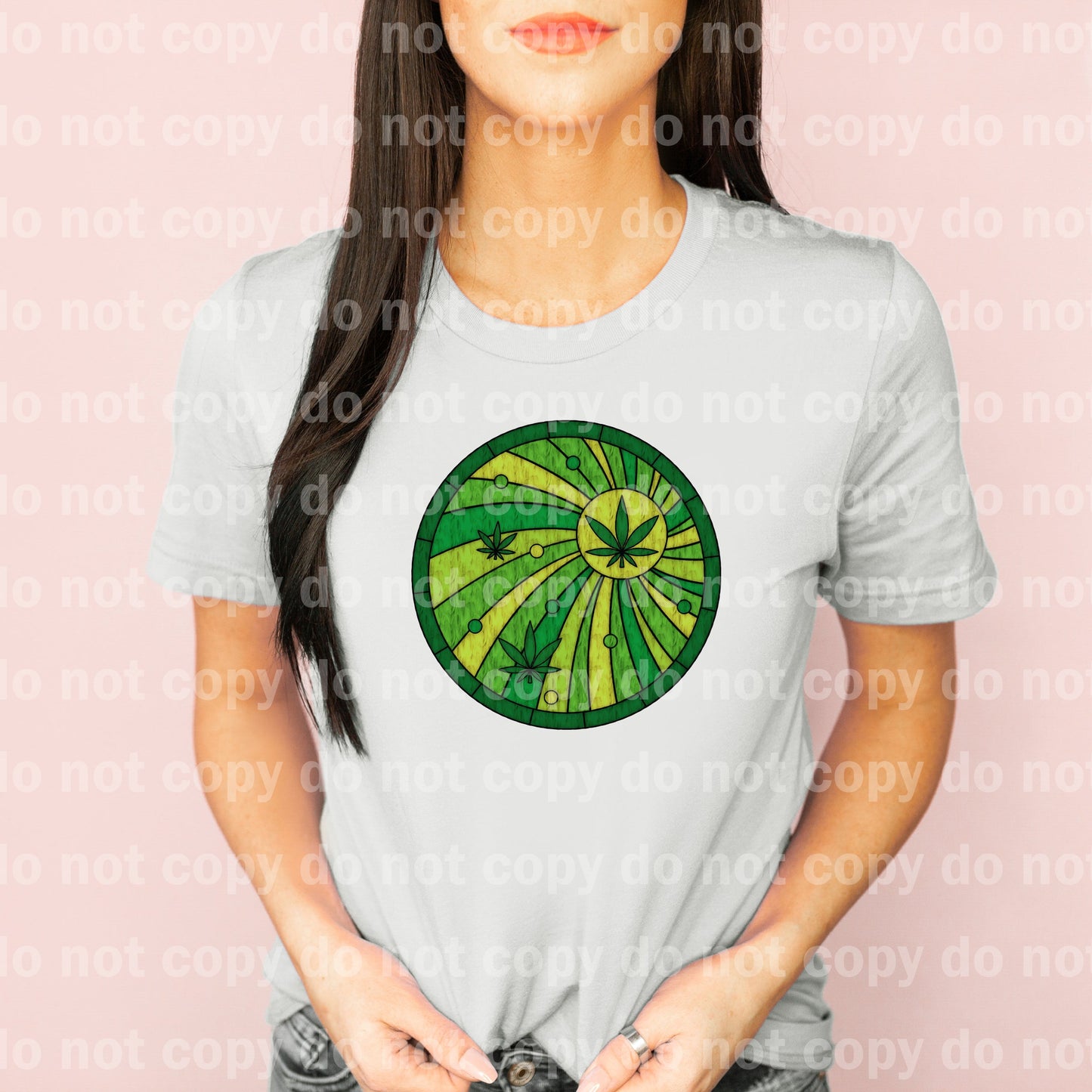 Stained Glass Weed Green Yellow Round Dream Print or Sublimation Print