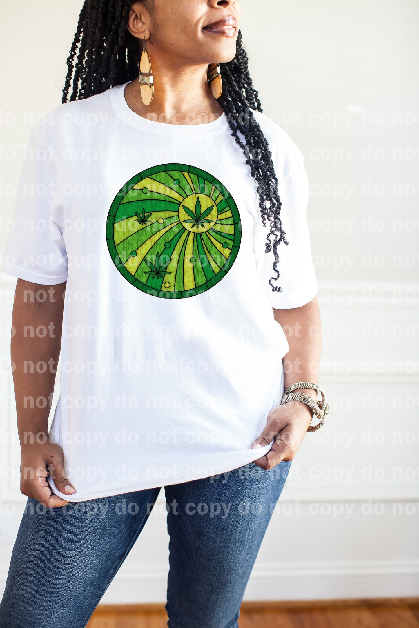 Stained Glass Weed Green Yellow Round Dream Print or Sublimation Print