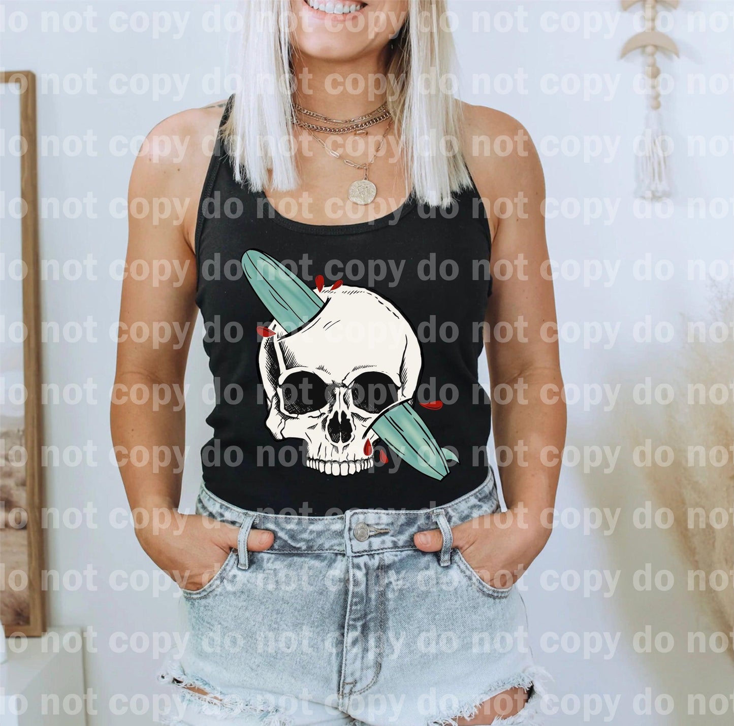 Surf Board Skull Full Color/One Color Dream Print or Sublimation Print