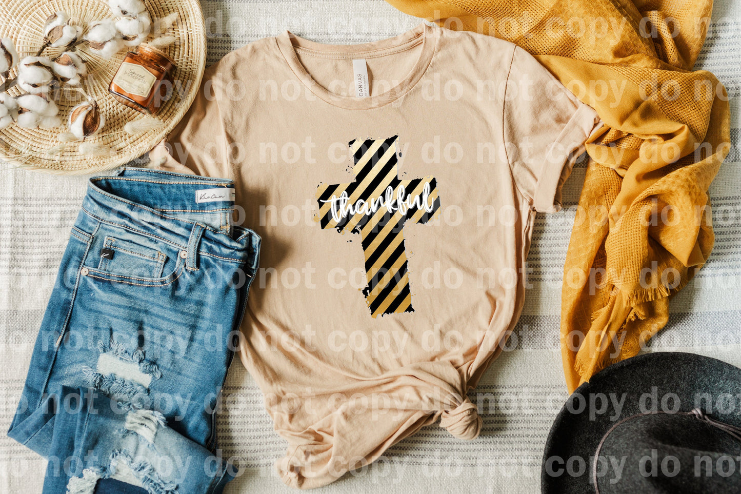 Thankful Black Gold Cross Dream Print or Sublimation Print