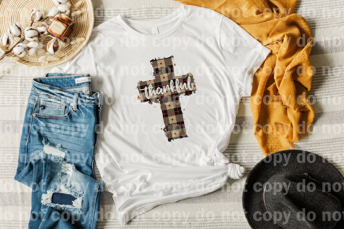 Thankful Brown Black Plaid Cross Dream Print or Sublimation Print