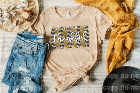 Thankful Brush Stroke Gold With Blue Dream Print or Sublimation Print
