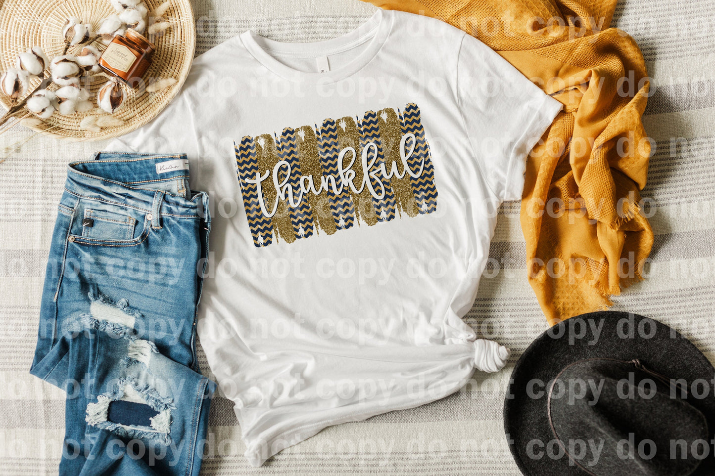Thankful Brush Stroke Gold With Blue Dream Print or Sublimation Print