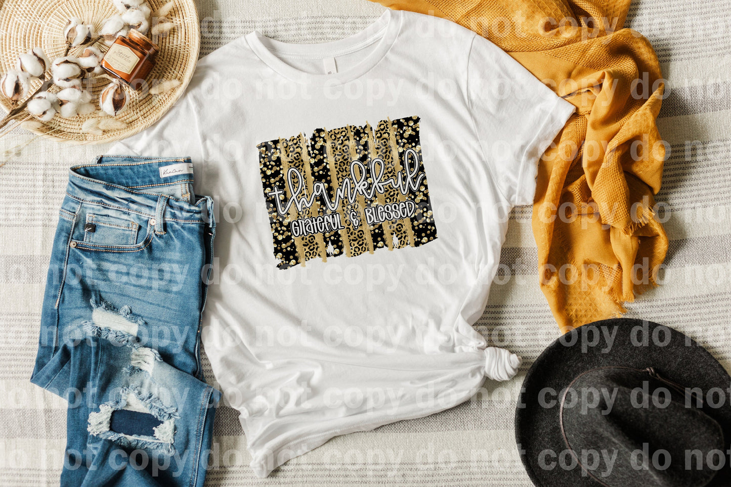 Thankful Grateful Blessed Brush Stroke Gold Black And Leopard Print Dream Print or Sublimation Print