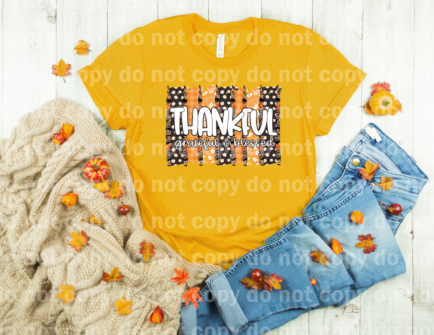 Thankful Grateful Blessed Orange Plaid Dream Print or Sublimation Print