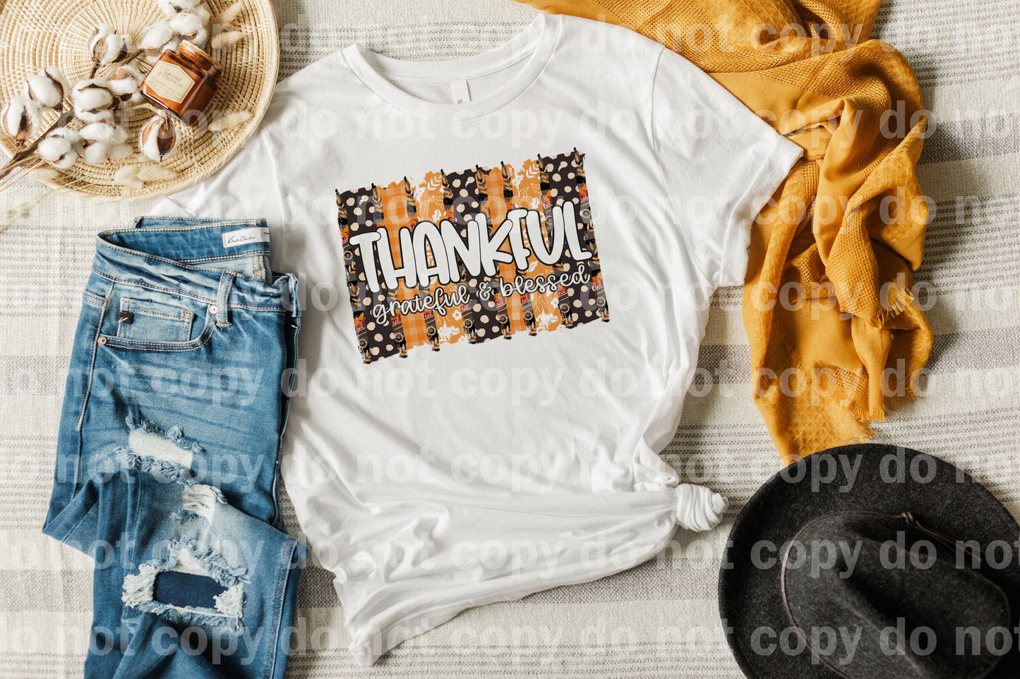 Thankful Grateful Blessed Orange Plaid Dream Print or Sublimation Print