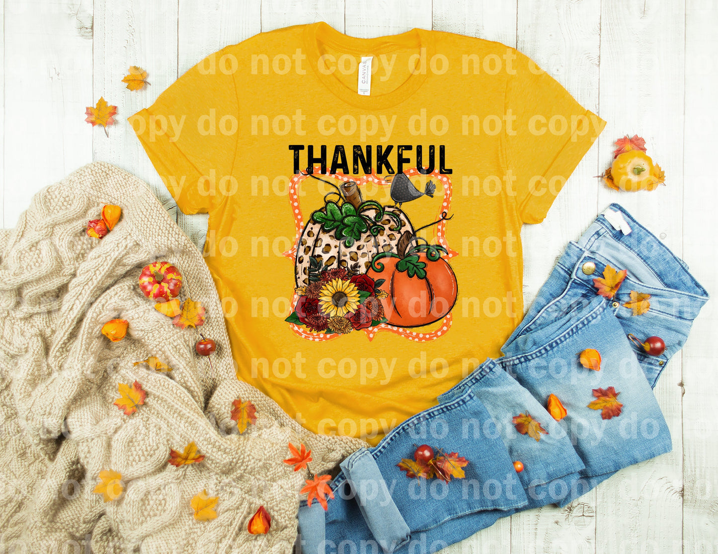 Thankful Pumpkin Flowers With Frame Dream Print or Sublimation Print