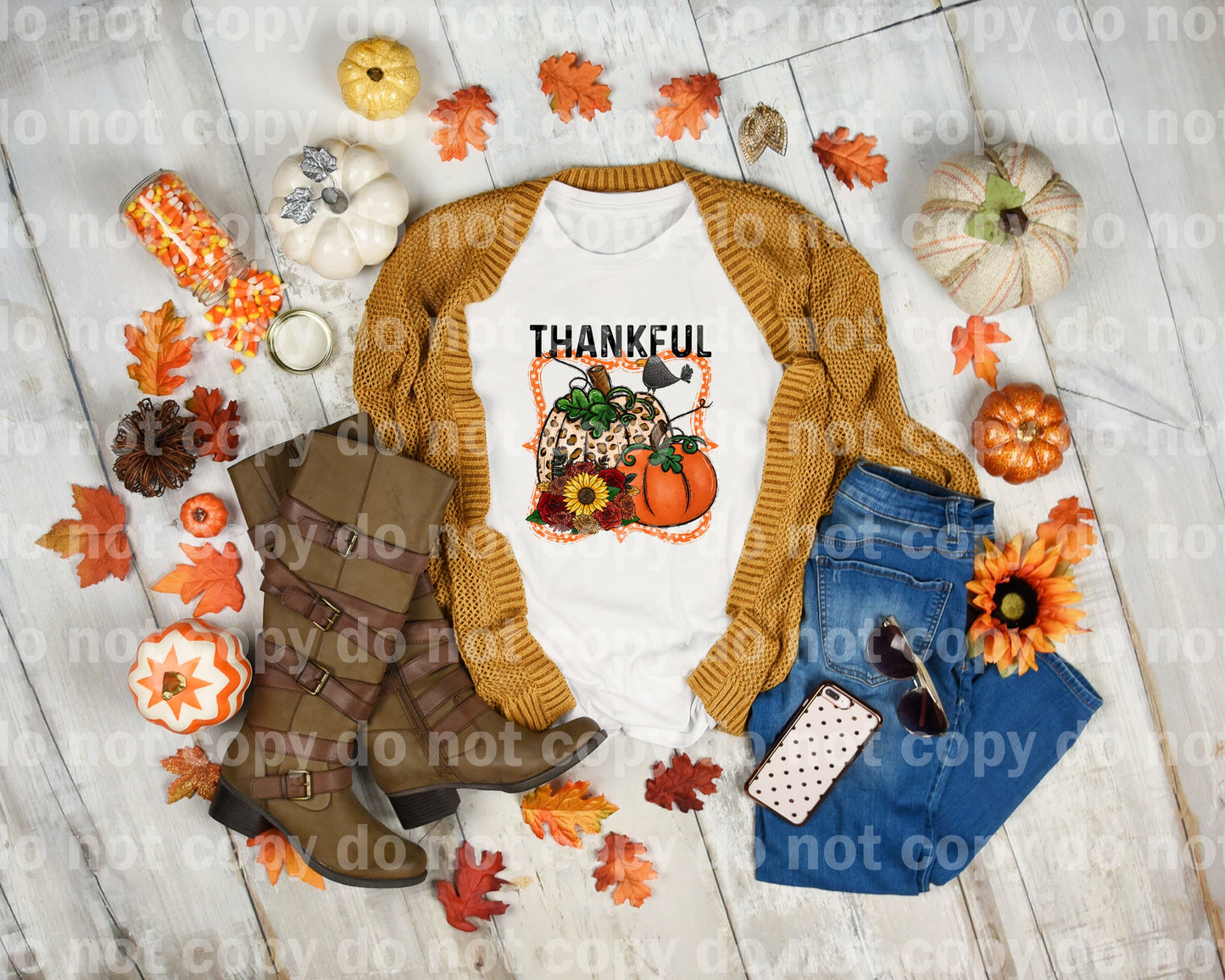 Thankful Pumpkin Flowers With Frame Dream Print or Sublimation Print