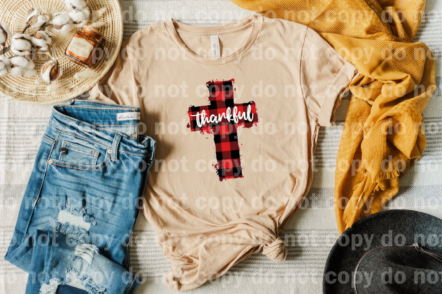 Thankful Red Black Plaid Cross Dream Print or Sublimation Print