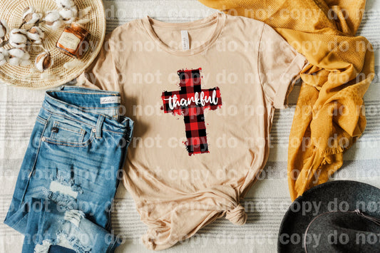 Thankful Red Black Plaid Cross Dream Print or Sublimation Print