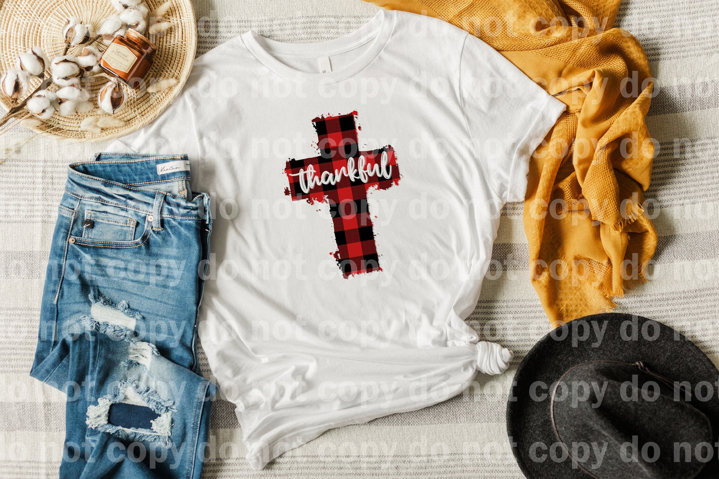Thankful Red Black Plaid Cross Dream Print or Sublimation Print
