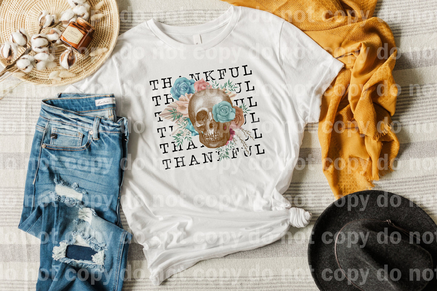 Thankful Skull Pastel Floral Dream Print or Sublimation Print