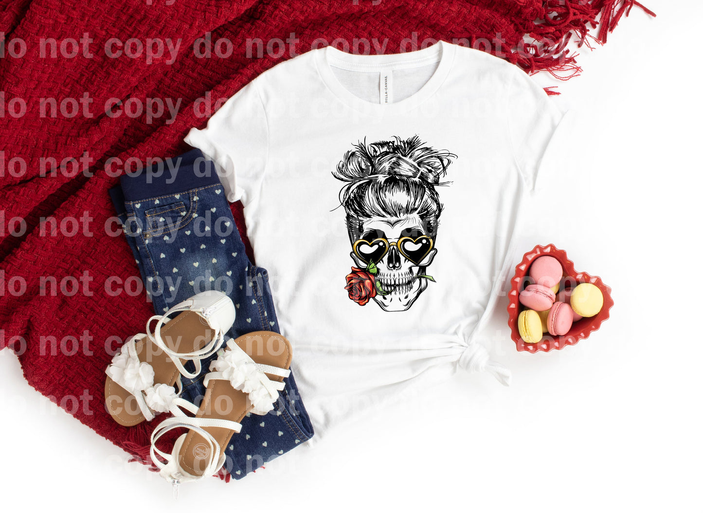 Calavera de moño desordenado de San Valentín con estampado Rose Dream o estampado por sublimación