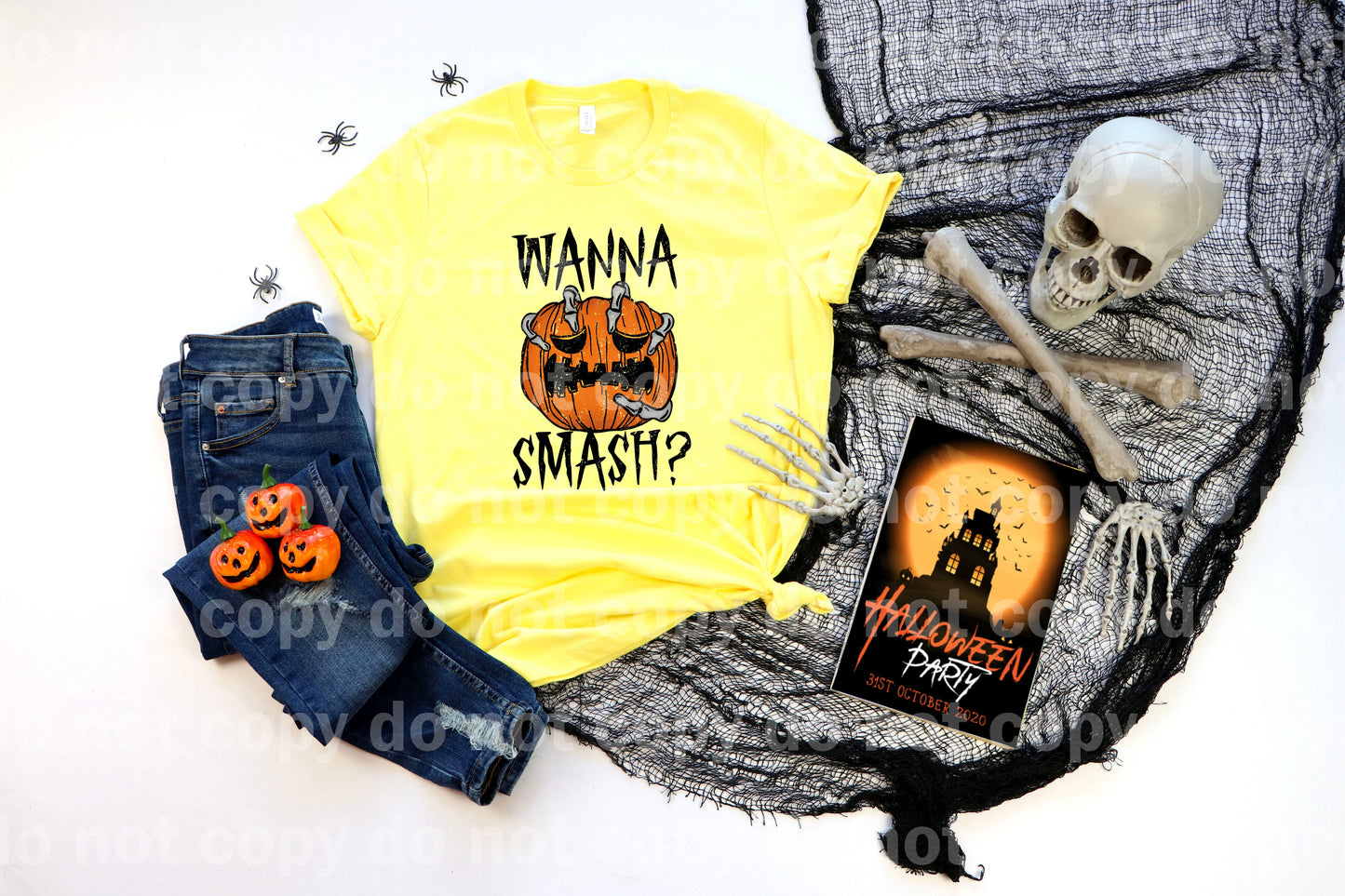 Wanna Smash Pumpkin Skeleton Hand Distressed Full Color/One Color Dream Print or Sublimation Print