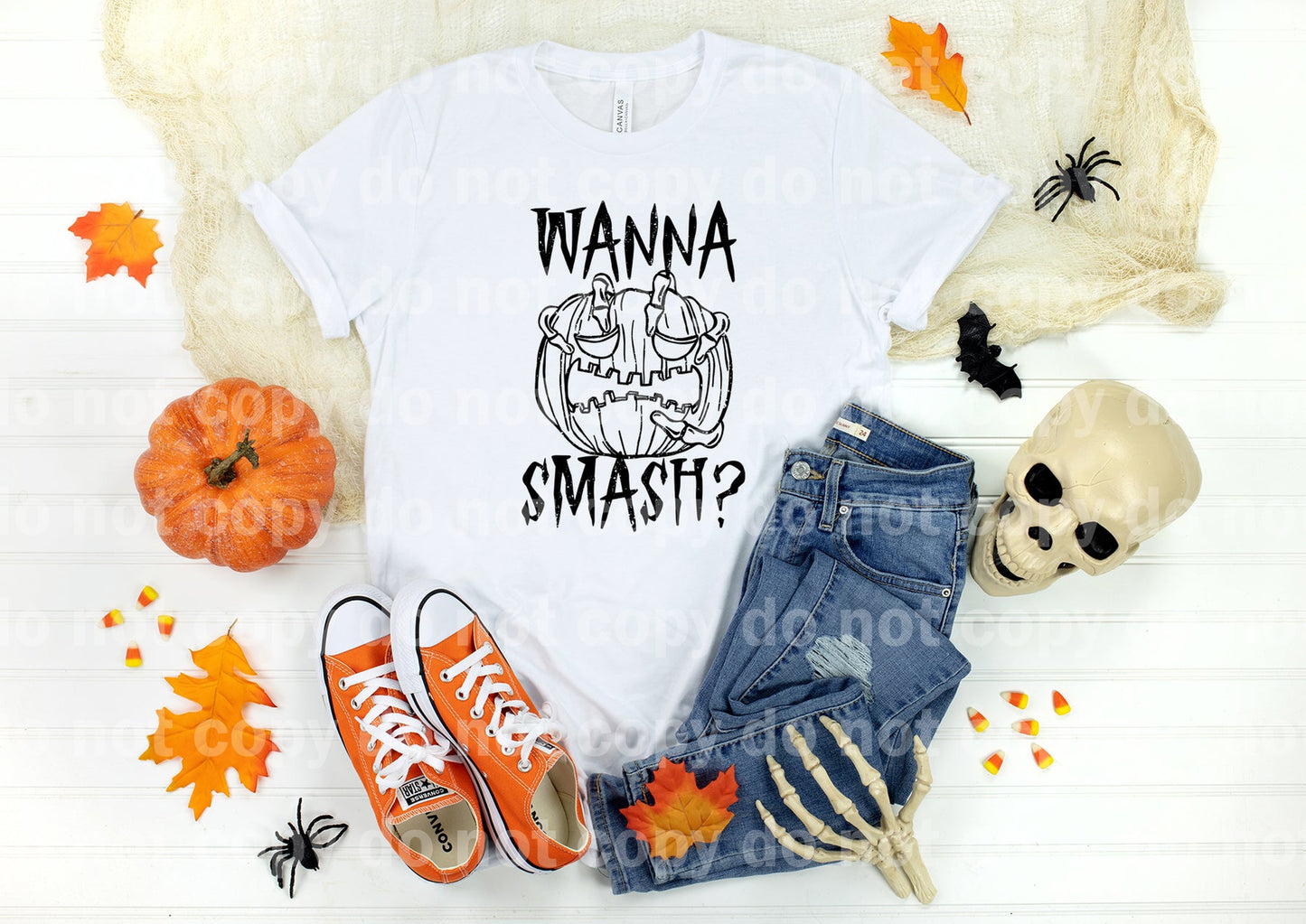 Wanna Smash Pumpkin Skeleton Hand Distressed Full Color/One Color Dream Print or Sublimation Print