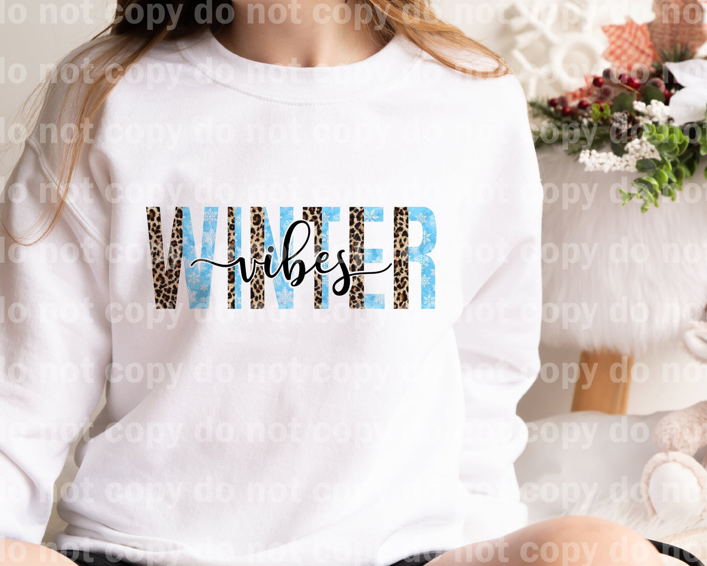 Winter Vibes Typography Leopard Print Light Blue Dream Print or Sublimation Print