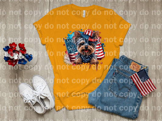 Yorkie With Hat And USA Flag Dream Print or Sublimation Print
