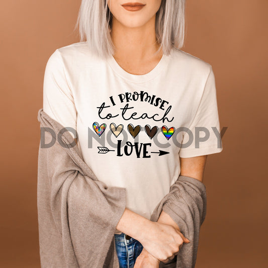 Prometo enseñar amor Tono de piel corazones arcoíris unidad ALTO CALOR Transferencia de serigrafía a todo color 