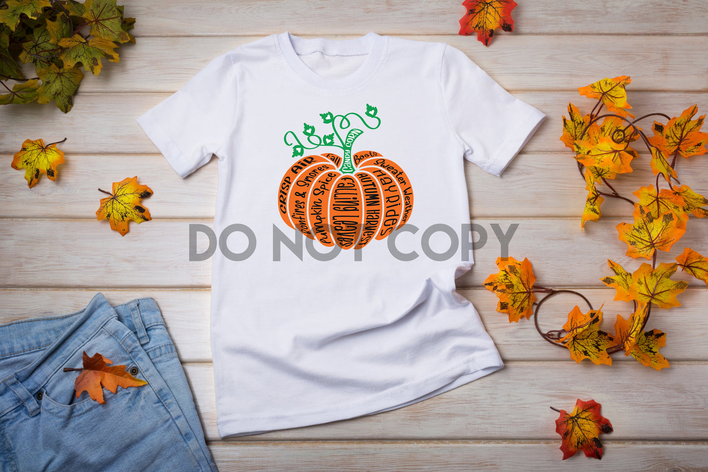 Pumpkin With Leaves Word Art Black Text Sublimation print