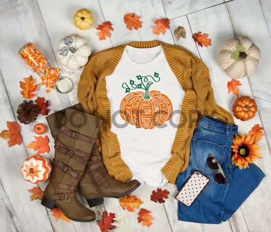 Pumpkin with Leaves Word Art Orange Sublimation print