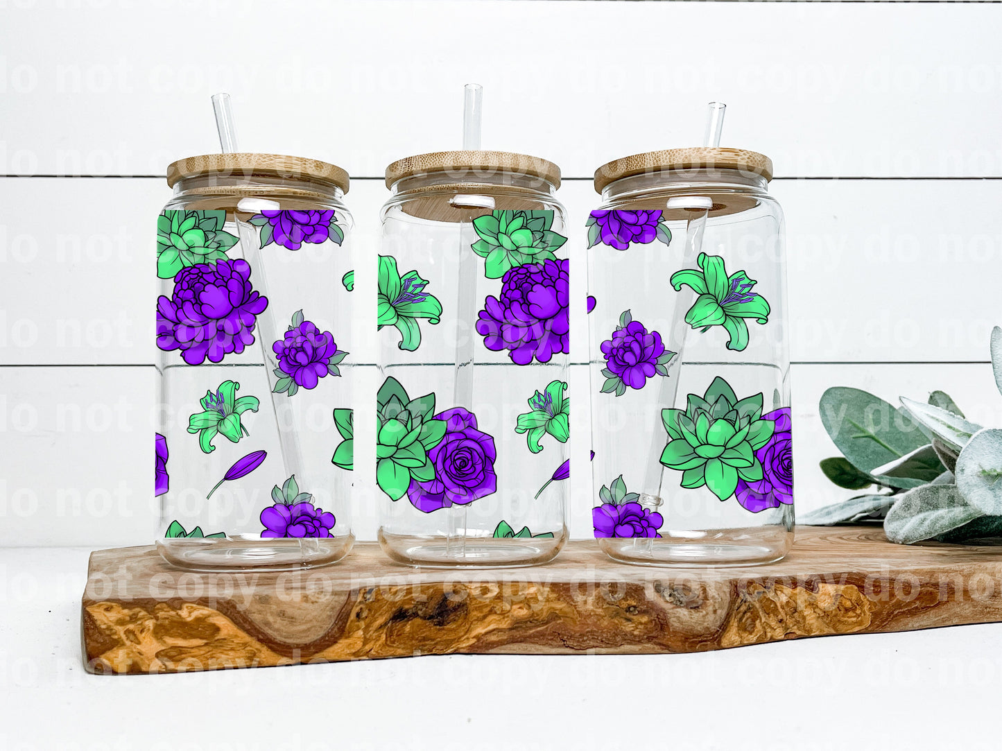 Purple And Green Flowers 16oz Cup Wrap
