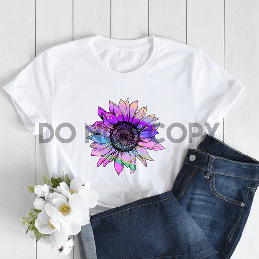 Impresión por sublimación de girasol colorido con motas doradas