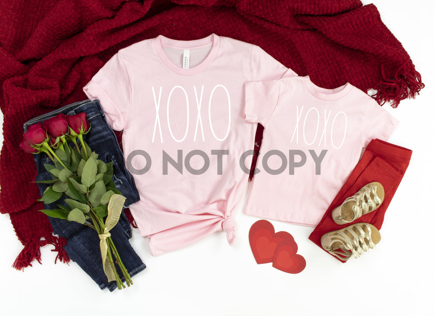 XOXO white ink farmhouse Adult and youth matching valentines one color Screen print transfer