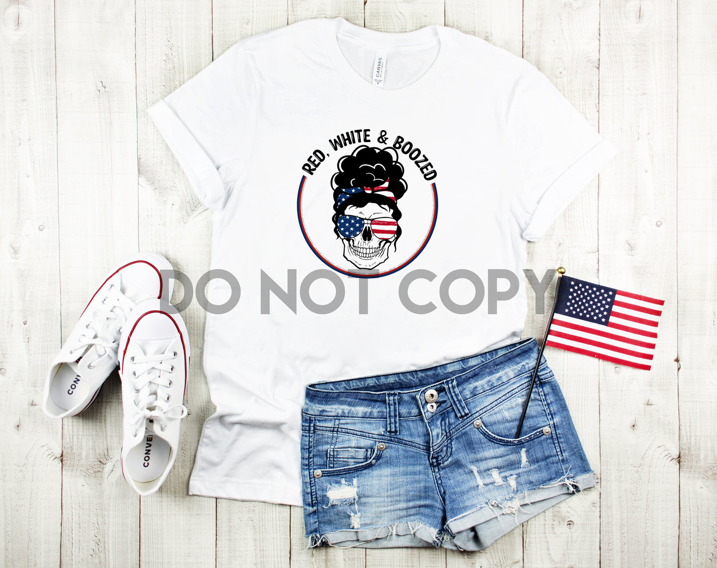 Red White And Boozed Hair Puff Skull Sublimation print