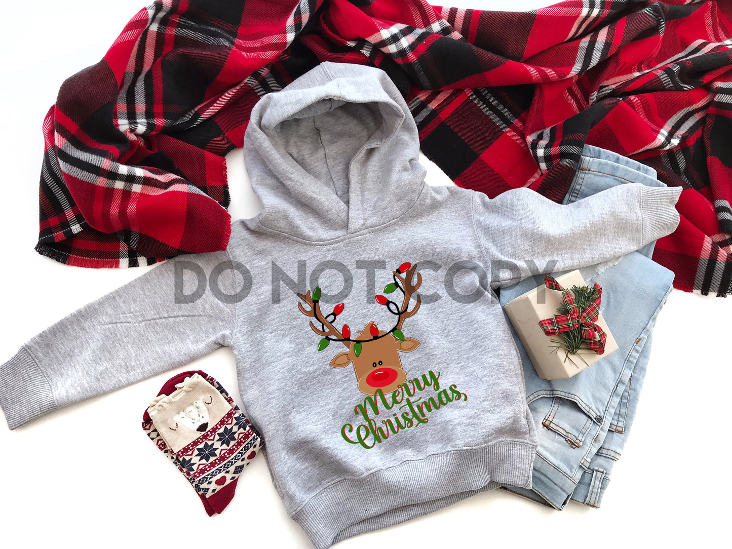 Boy Reindeer Merry Christmas HIGH HEAT Full color Screen Print transfer