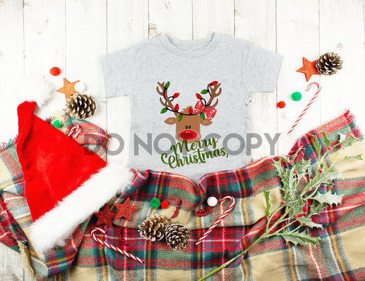 Girl Reindeer Merry Christmas HIGH HEAT Full color Screen Print transfer