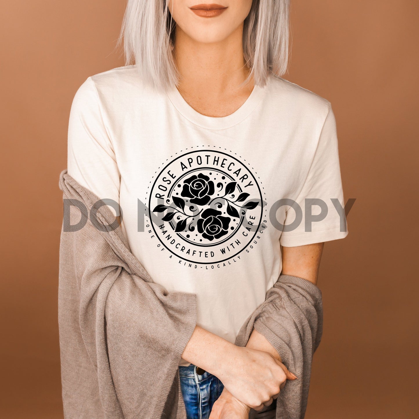 Rose Apothecary Handcrafted With Care BLACK INK one color Screen print transfer