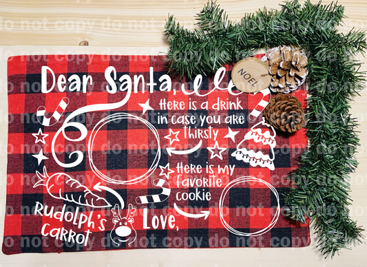 Santa Placemat WHITE INK one color Screen print transfer