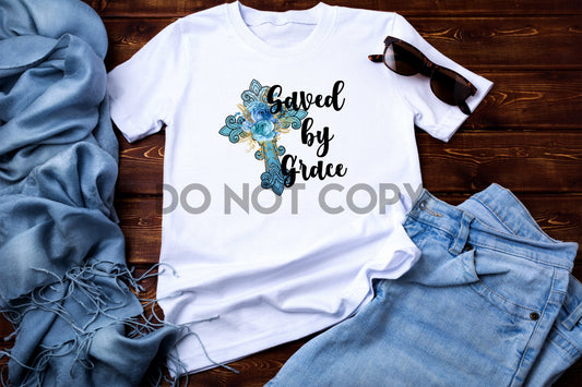 Saved by Grace Floral Cross Sublimation Print