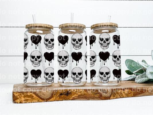 Skellie Skull Drippy Black Hearts 16oz Cup Wrap and Pen Wrap