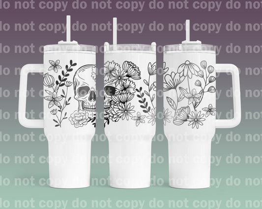 Skull Flower 40oz Cup Wrap with Matching Handle Print