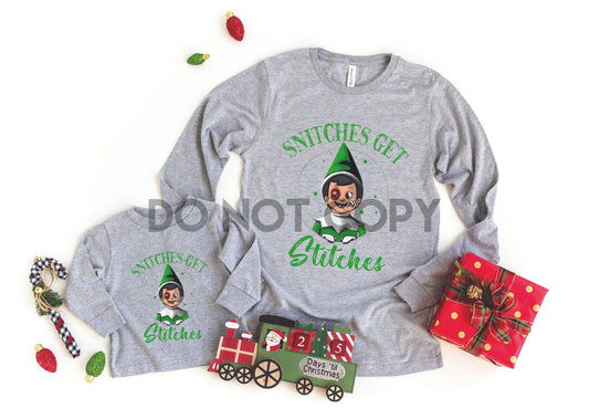 Snitches Get Stitches Elf Green Font Dream transferencia de impresión