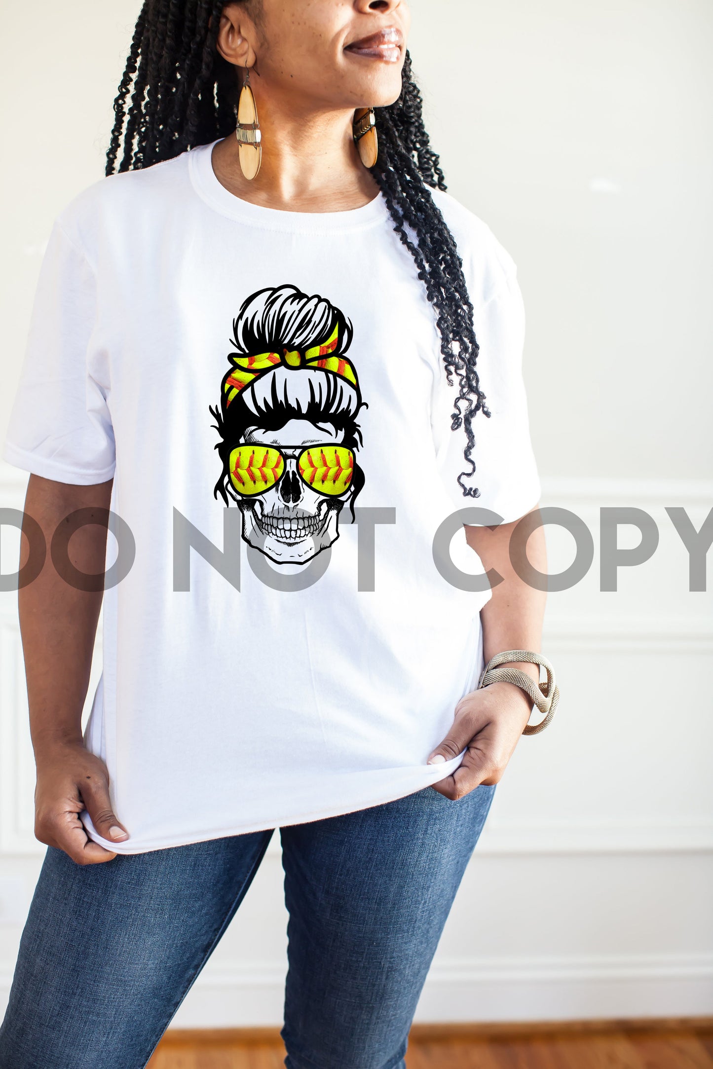 Softball Skull Messy Bun Sublimation print