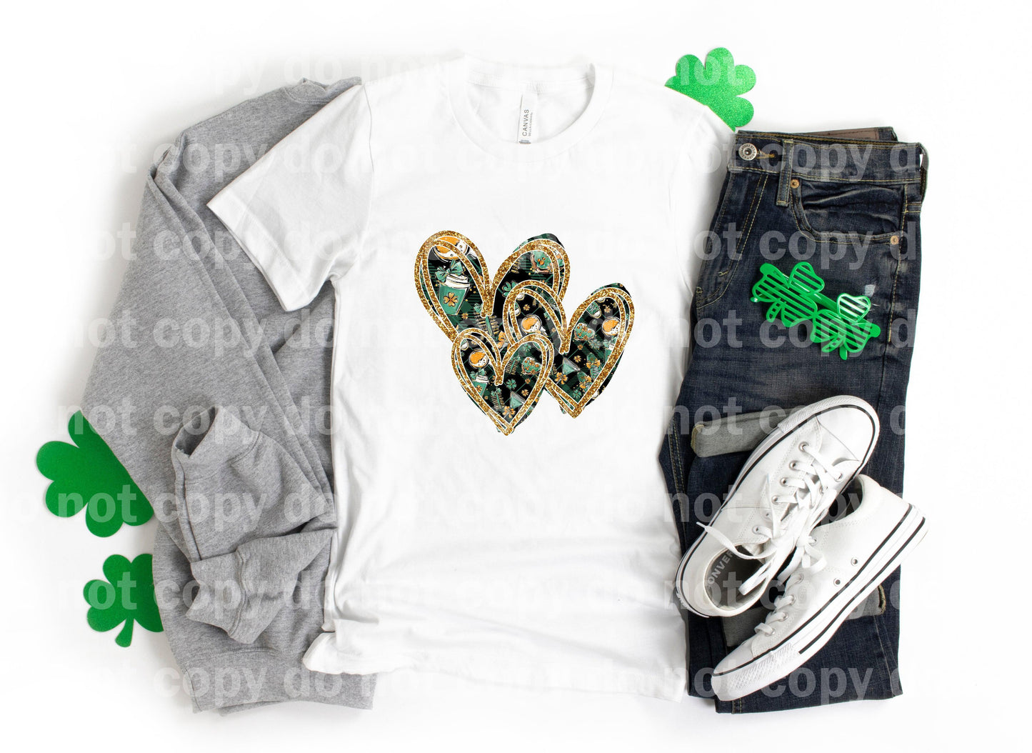 St. Patrick's Day Hearts Gold Glitter Outline Dream Print or Sublimation Print