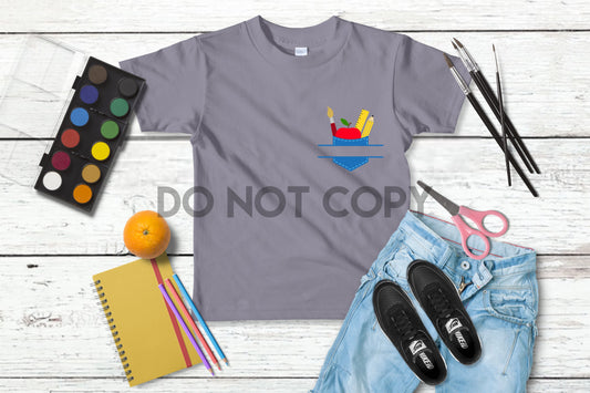 School supply paintbrush paint pencil apple ruler pocket monogram customizable add vinyl Weapons Pocket Size HIGH HEAT Full color Screen Print transfer