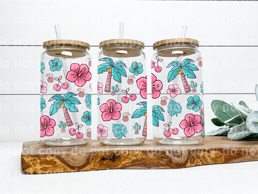 Summer Flowers And Palm Trees 16oz Cup Wrap