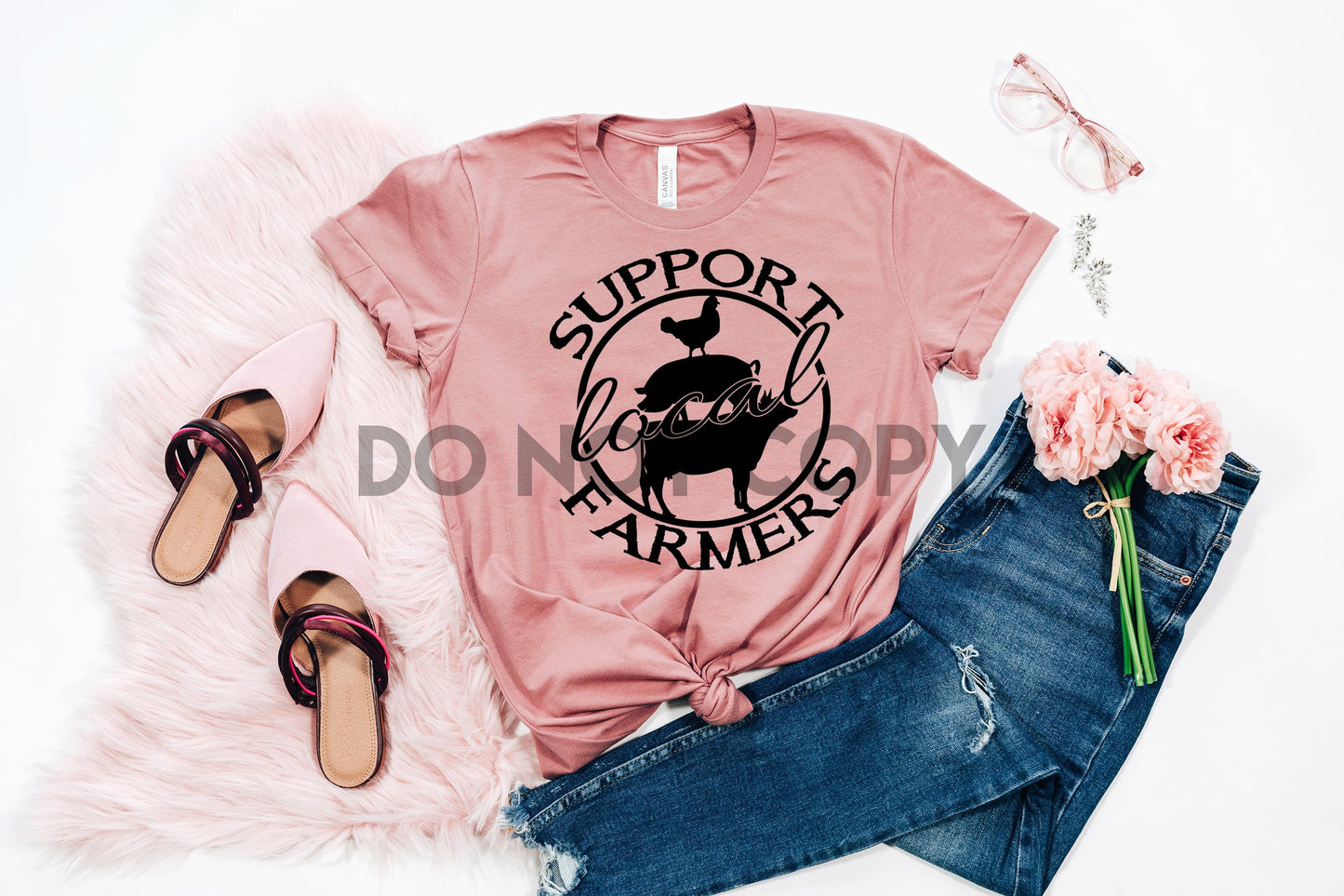 Screen Print transfer Support your local farmers Cow Pig Chicken