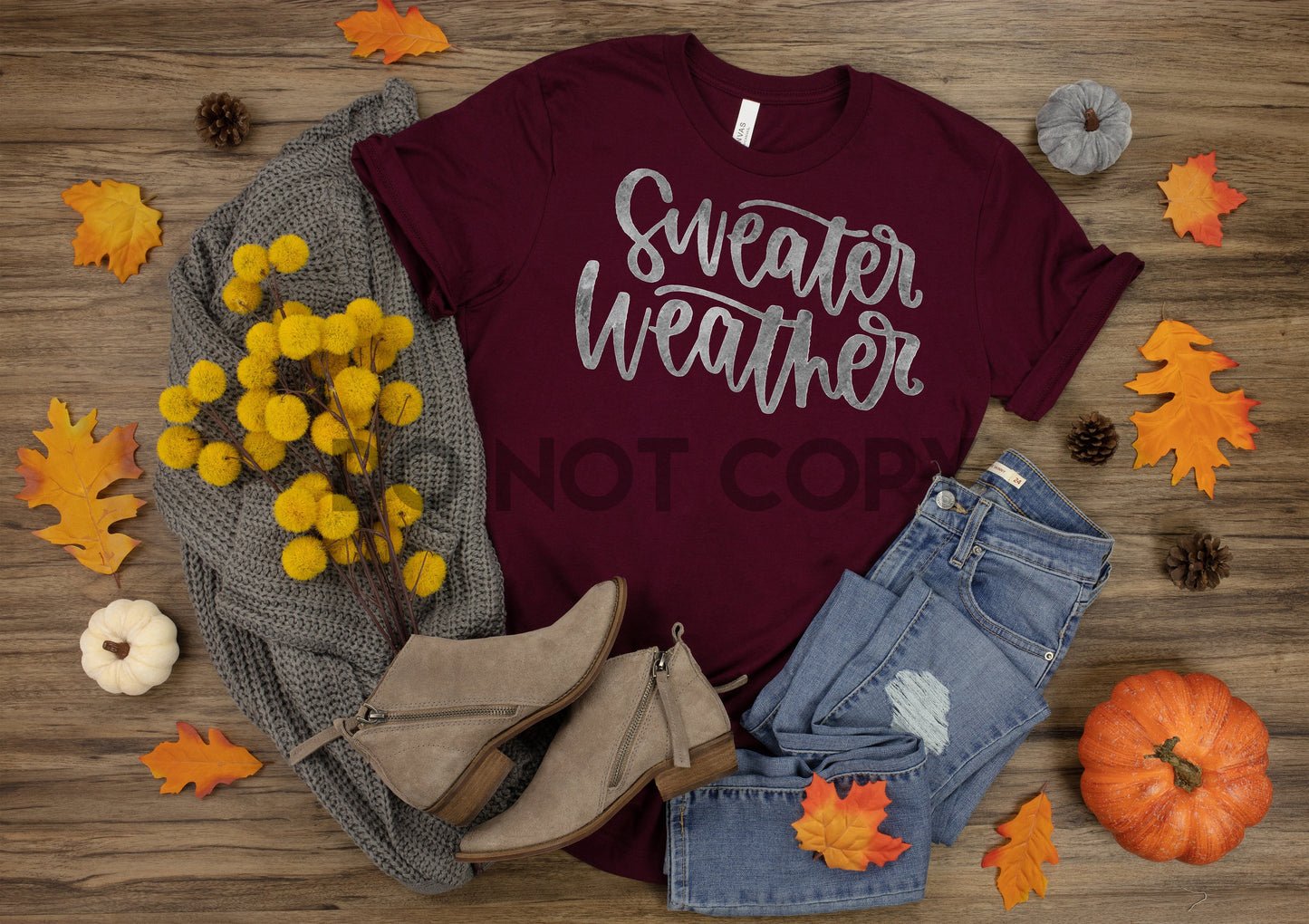 Sweater Weather grey watercolor HIGH HEAT Full color Screen Print transfer