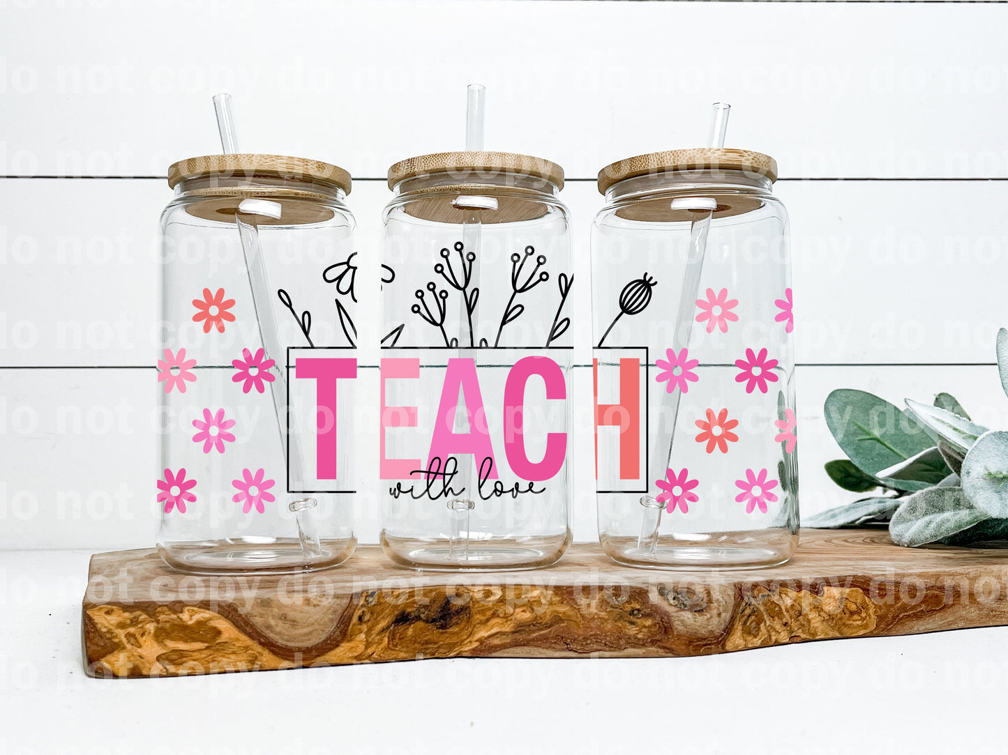 Teach With Love Pink Flowers 16oz Cup Wrap