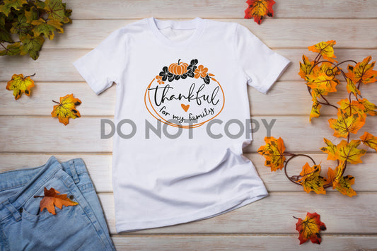 Thankful for my Family Pumpkin Wreath Black and Orange Sublimation print