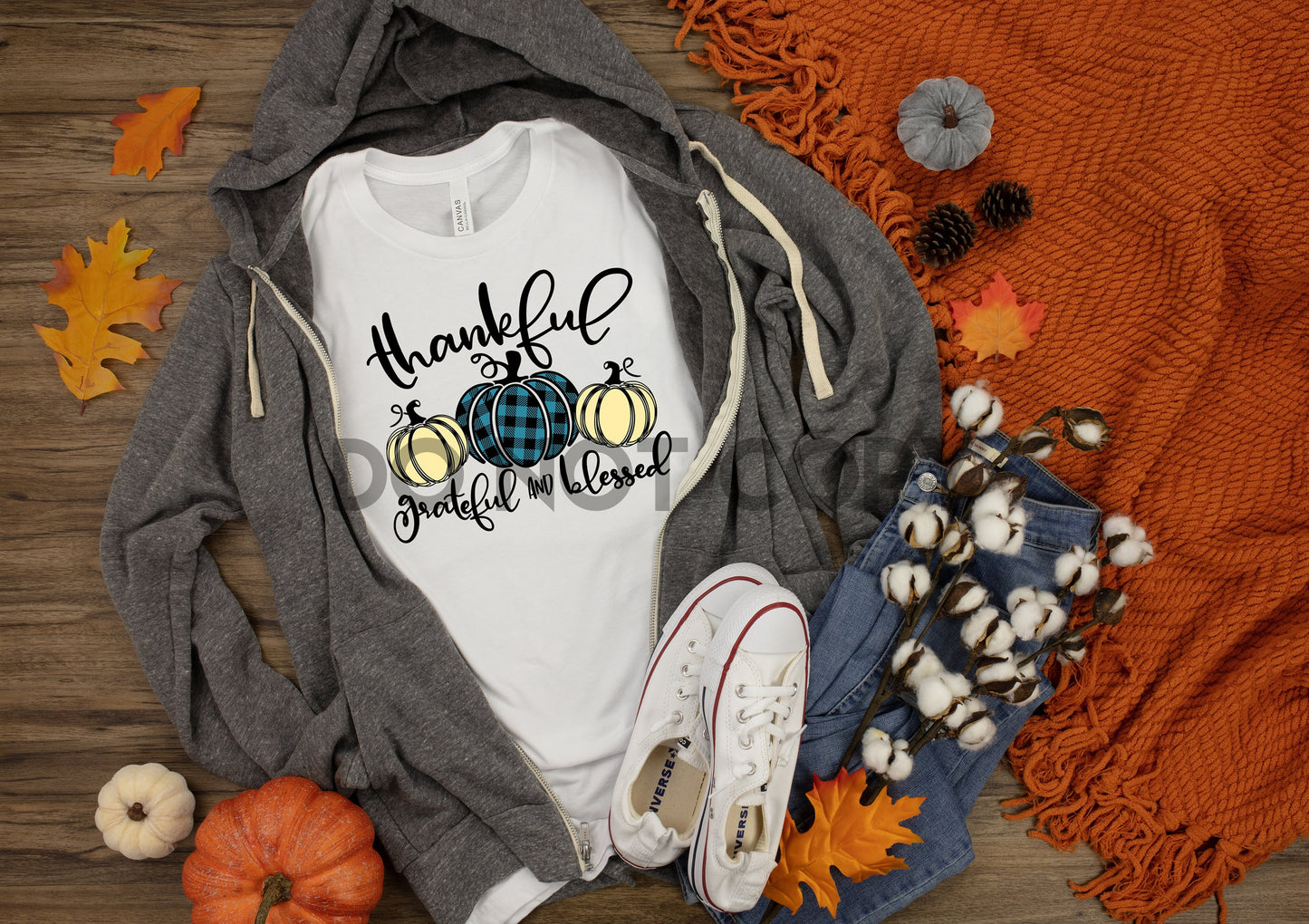 Thankful Grateful And Blessed Cream And Blue Plaid Pumpkins Sublimation print