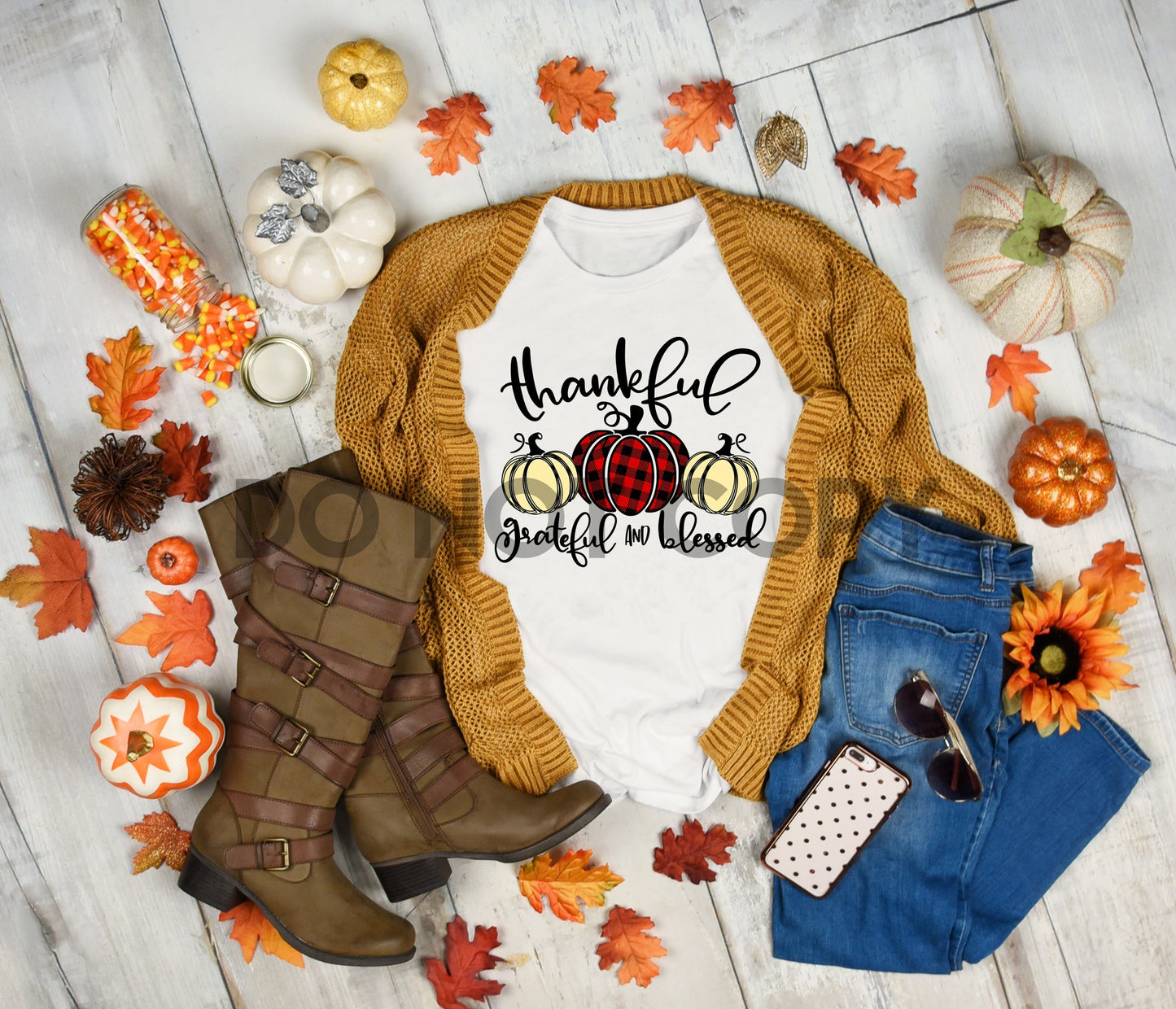 Thankful Grateful And Blessed Cream And Red Plaid Pumpkins Sublimation print