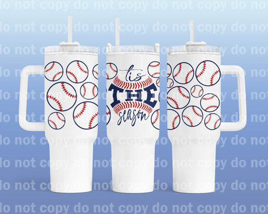 Tis The Season Baseball Envoltura de taza de 40 oz con estampado de asa a juego