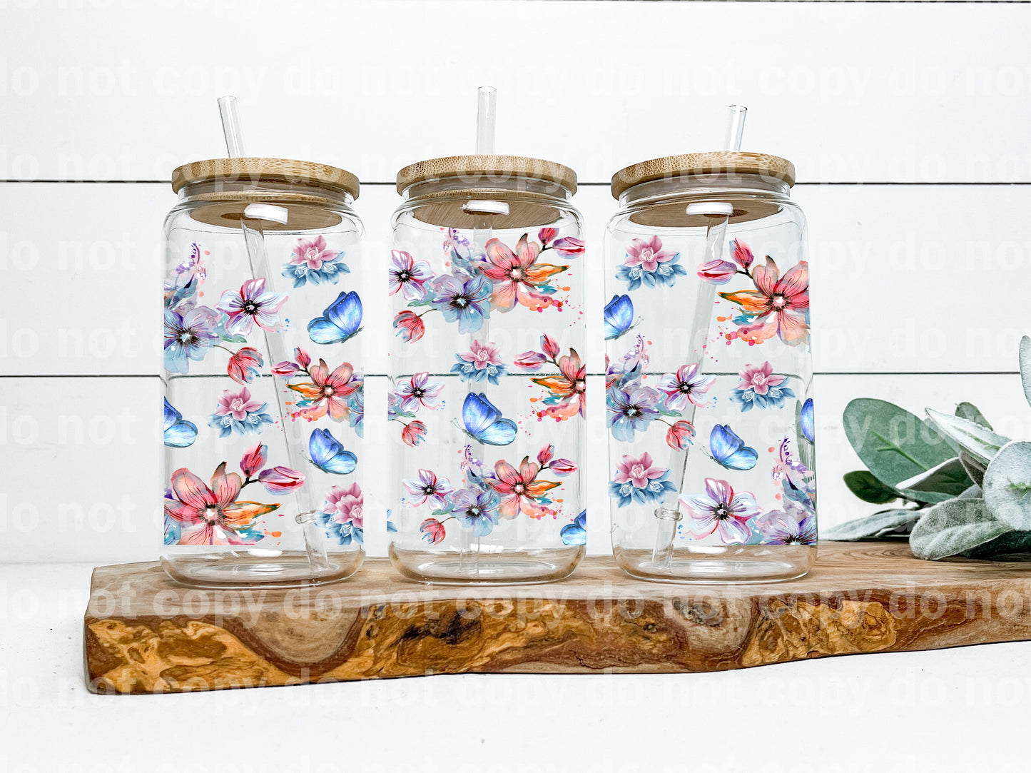 Watercolor Floral And Butterflies 16oz Cup Wrap