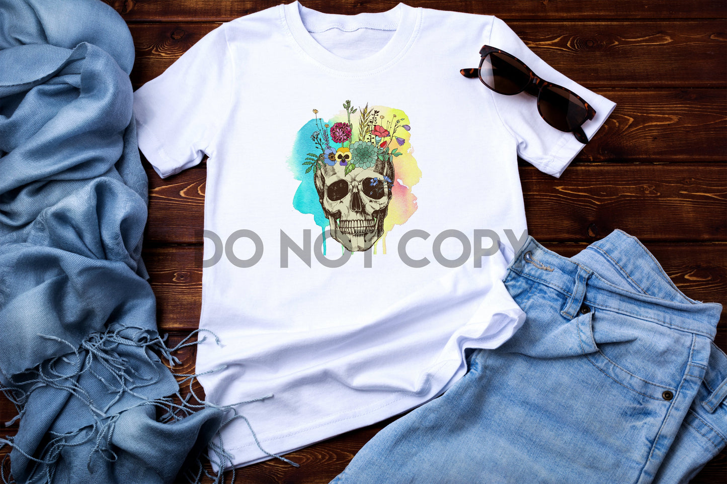 Watercolor Floral Skull Sublimation print
